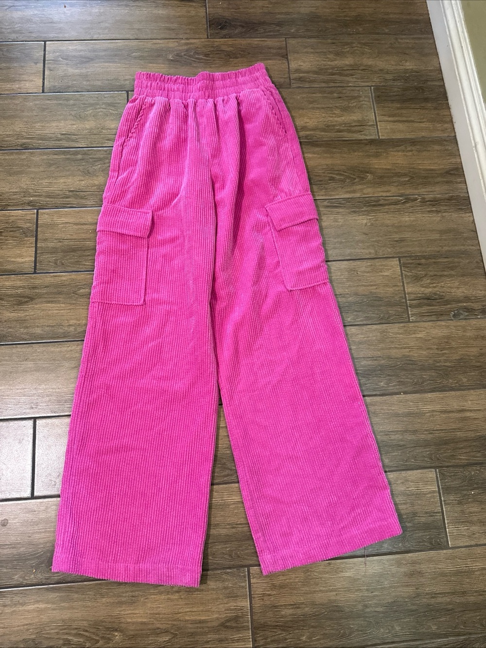 Forever 21 Wide Leg Pants Women's Small Pink Corduroy Elastic Waist